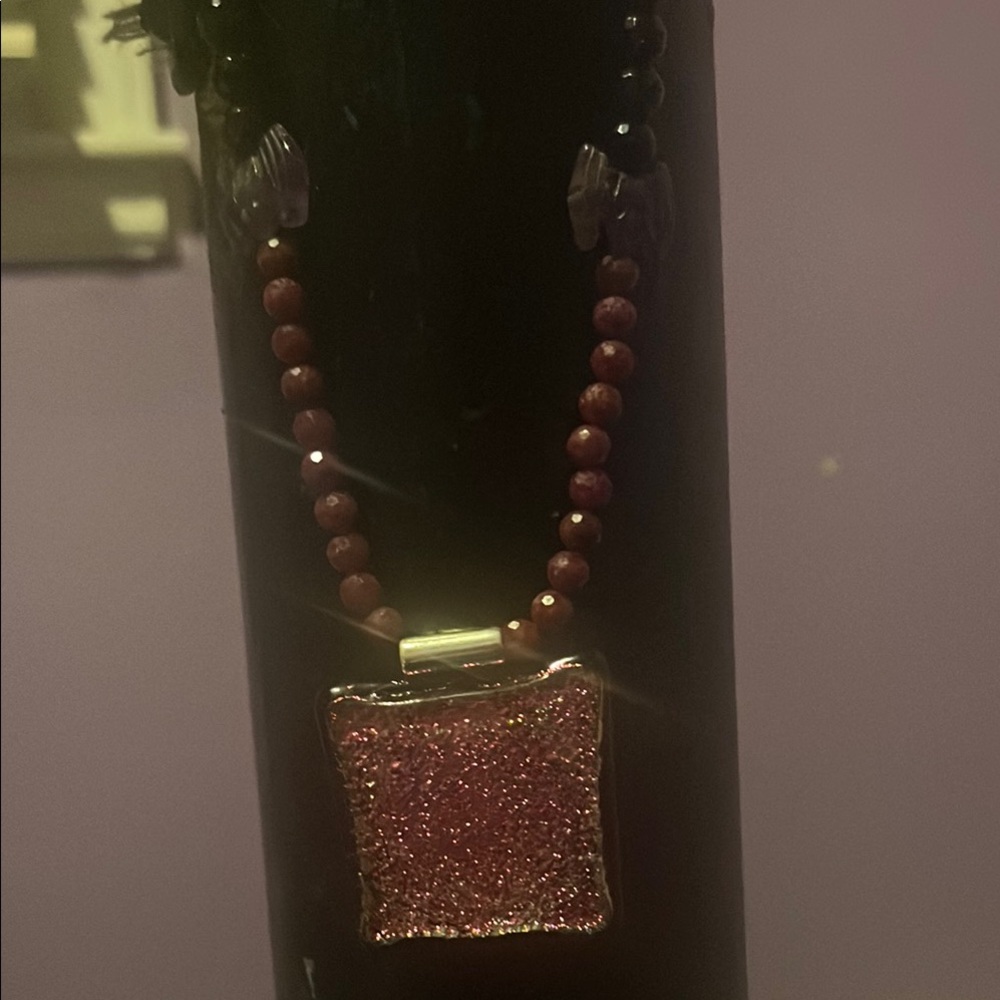 Elegant Red and Silver Necklace with Sparkling Pendant